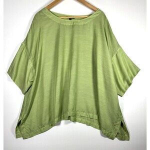 Oska Blouse Womens 3 Green Dolman Sleeve Boxy Oversized Minimalist Lagenlook